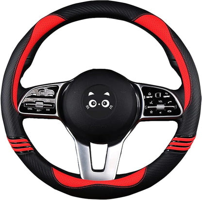 Iwantit® Premium Grip Steering Wheel Cover with Anti-Slip Rubber Ring, Made of Carbon Fiber & Breathable PU Leather, Universal Fit for 14.5-15 Inch Car and SUV (Passion Red)