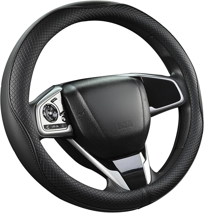 West Llama Microfiber Leather Car Steering Wheel Cover for Honda Civic, CR-Z, Insight, S2000,14-14.25 inch (Black Line-Small Size)