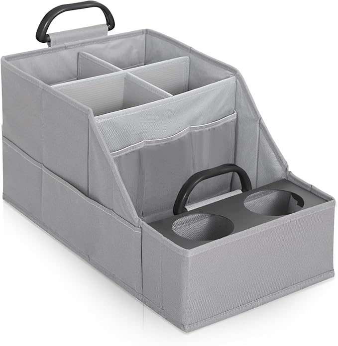 MULISOFT Car Seat Organizer- Backseat Car Organizer with 12 Storages Compartments and 2 Cup Holders, Organizers and Storage, Front Seat for Travel Kids,Pure Gray