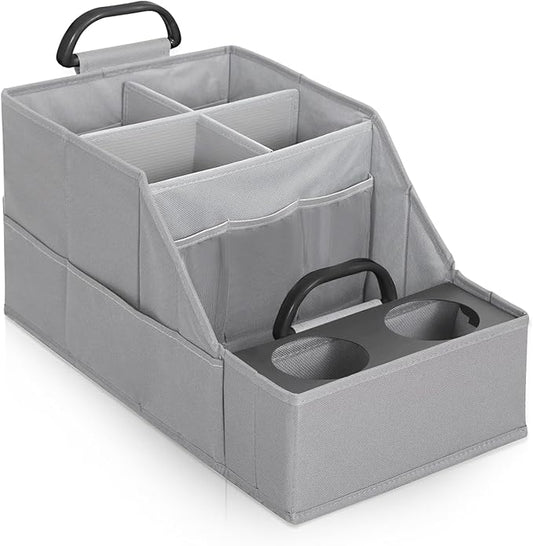 MULISOFT Car Seat Organizer- Backseat Car Organizer with 12 Storages Compartments and 2 Cup Holders, Organizers and Storage, Front Seat for Travel Kids,Pure Gray