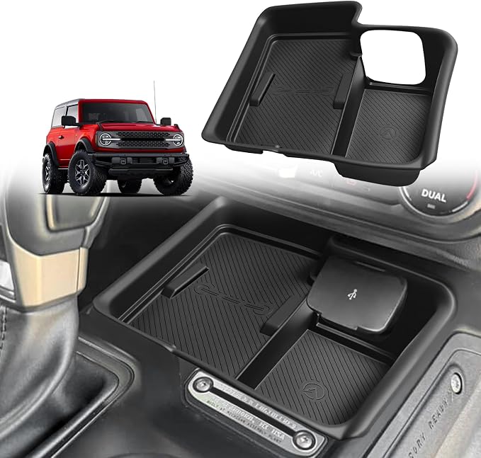 Muslogy Center Console Inserts Compatible with 2025 2026 Ford Bronco Accessories, Center Console Wireless Charger Protective Mat Liner Anti-Slip Phone Charge Area Charging Protection