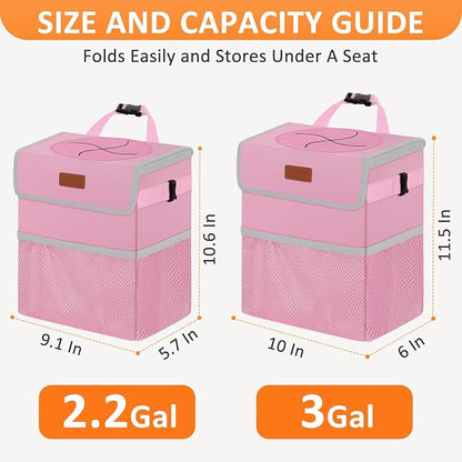 Vankor Pink Car Trash Can Cute, Pink Car Accessories for Women Waterproof Automotive Garbage Cans Leak Proof Vehicle Trash Can