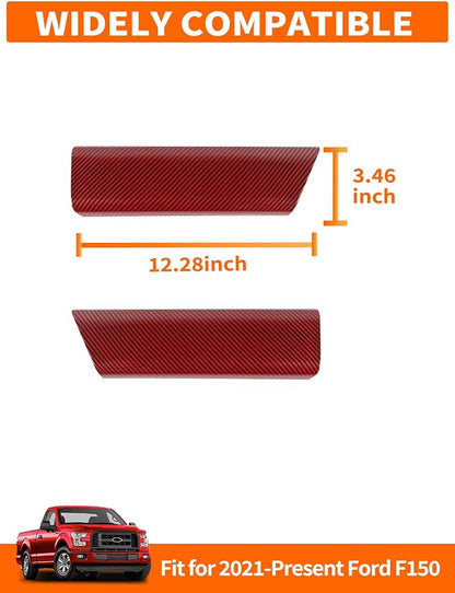 Savadicar Red Carbon Fiber Interior Accessories - Rear Door Handles Trim Cover for Ford F150 (2021-present) - Premium Texture Interior Decor Upgrade Kit, 2-Piece Set