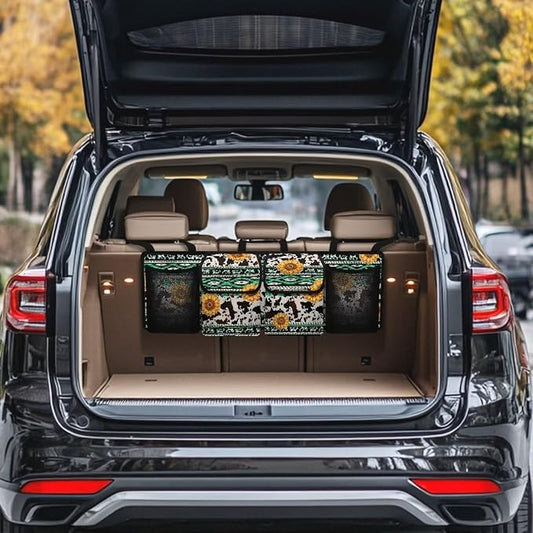 Sunflower Cow Spots Car Trunk Organizer Navajo Aztec Hanging Car Organization Car Storage Bag for SUVs, Vans, Cars