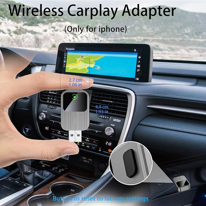 Wireless CarPlay Adapter for iPhone - Wired to Wireless CarPlay,Plug & Play,Fast & Stable Connection,Mini USB & Reset Button,Compatible with Cars 2016+ (iOS Only)