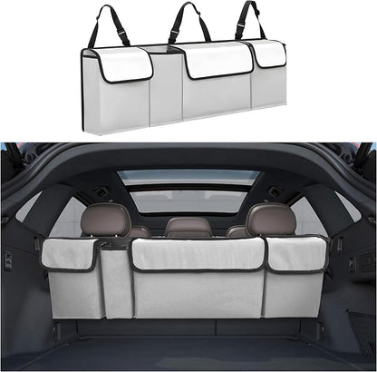 Car Trunk Organizer, Backseat Hanging Large Storage with Adjustable Straps,Waterproof PVC Collapsible Cargo Bag, Car Interior Accessories for Auto SUV MPV (White)