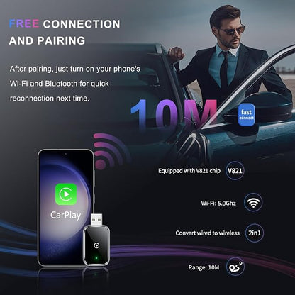 Wireless carplay Adapt for iPhone（IOS10+）.Phone-Car Connectivity.Wired to Wireless Smart car Machine Interconnection abox. Mini Size with Extended USB-A and Type-C
