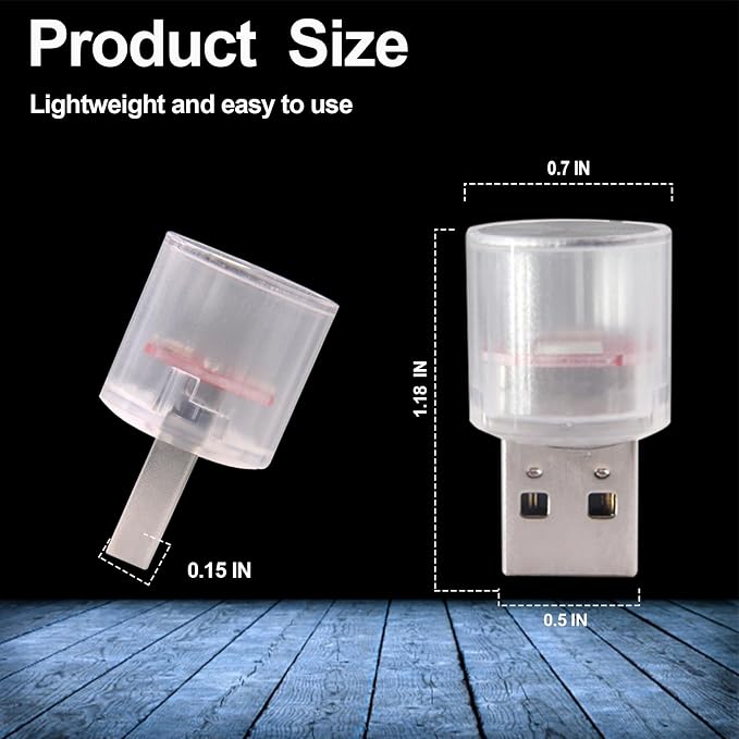 USB LED Car Interior Night Light, 2 PCs, Atmosphere Lamp, Mini Decoration Light, Car Interior Ambient Atmosphere Night Lamp, USB Night Light for All Car Interiors (Blue)
