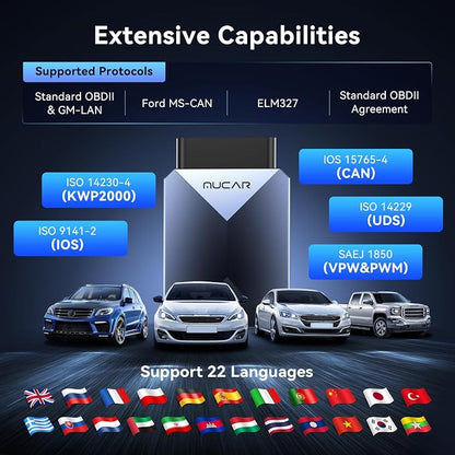 MUCAR BT200 MAX AI OBD2 Bluetooth Scanner, Full System 15 Resets Diagnostic Tools Bi-Directional Control, CAN-FD & FCA Autoauth, AutoVIN, Real-Time Data, ELM327 APP Compatibility, Lifetime Free Update