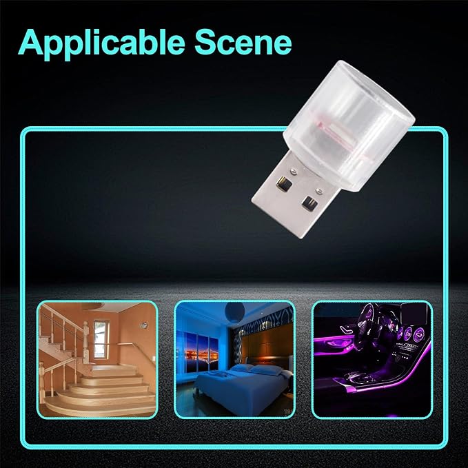 USB LED Car Interior Night Light, 2 PCs, Atmosphere Lamp, Mini Decoration Light, Car Interior Ambient Atmosphere Night Lamp, USB Night Light for All Car Interiors (Ice Blue)