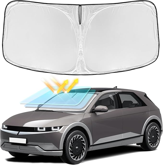 for Hyundai Ioniq 5 2022-2025 2026 Windshield Sun Shade - 4 Layers Car Sunshades for Front Windows Shade Cover Custom Fit Ioniq 5 Sun Visor 250T Retractable Shade Blocks UV Rays Car Accessories