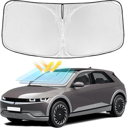 for Hyundai Ioniq 5 2022-2025 2026 Windshield Sun Shade - 4 Layers Car Sunshades for Front Windows Shade Cover Custom Fit Ioniq 5 Sun Visor 250T Retractable Shade Blocks UV Rays Car Accessories