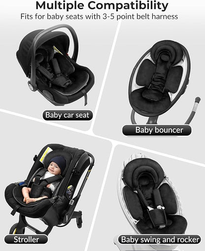 TinlyFinly Infant Car Seat Insert with Removable Cushion for Preemie to Toddler, Reversible Newborn Carseat Insert for Baby Head Body Support, Fits for Stroller, Baby Swing, Bouncer (Pure Black)