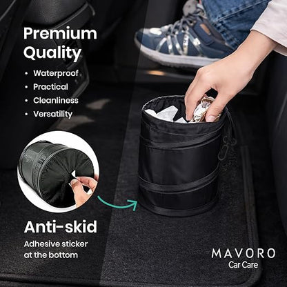 Mavoro 2 Pack, 1 Gallon Car Trash Can | Waterproof Collapsible Pop-Up Car Bin (2 Pack, 1 gal)