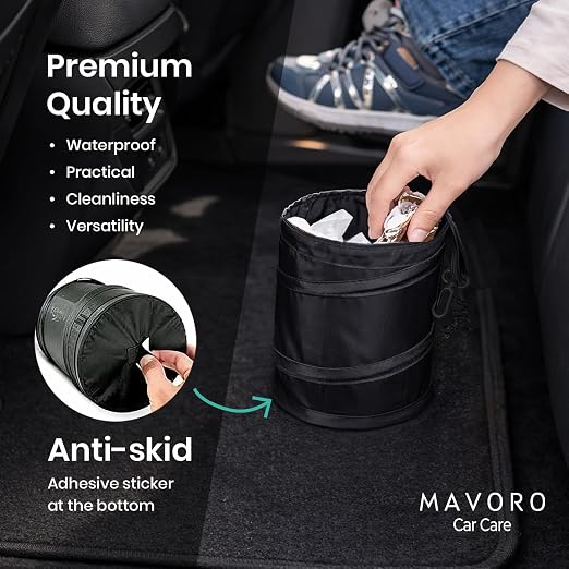 Mavoro 1 Pack, 1 Gallon Car Trash Can | Waterproof Collapsible Pop-Up Car Bin (1 Pack, 1 gal)