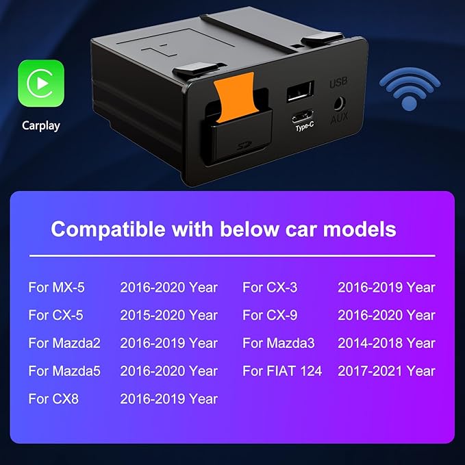 Type-C Wireless Apple CarPlay Retrofit Kit, TK78669U0C OEM USB HUB for Mazda 2/3/6/CX3/CX5/CX8/CX9/MX5/Miata 2014-2019 with MZD Connect System, Only Supporting Wireless Carplay, No Android Auto