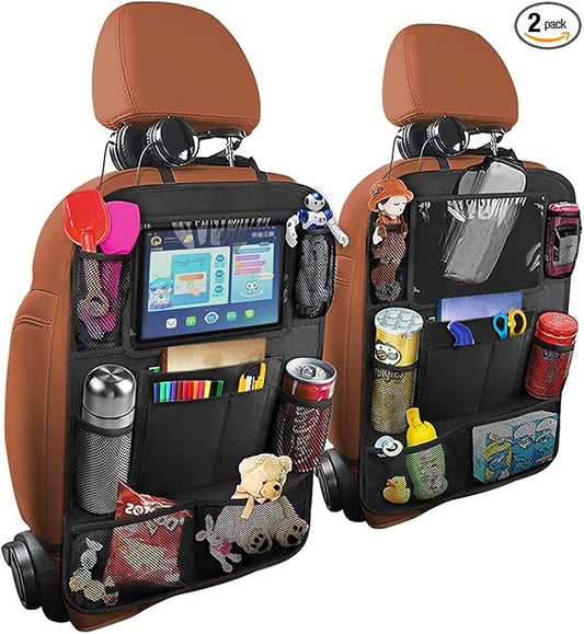 Car Seat Back Organizer, Waterproof and Durable with 10" Table Holder, 9 Storage Pockets for Kids, Travel Accessories, 2 Pack