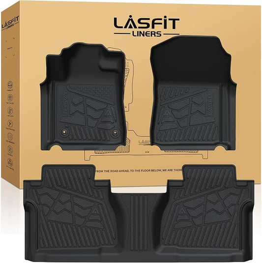 LASFIT Floor Mats for Toyota Tundra 2007-2011 Double Cab (Not Fit CrewMax or Regular Cab), Custom Fit All Weather Protection TPE Easy Clean Floor Liners for Tundra Front&Rear 2 Row Car Mats