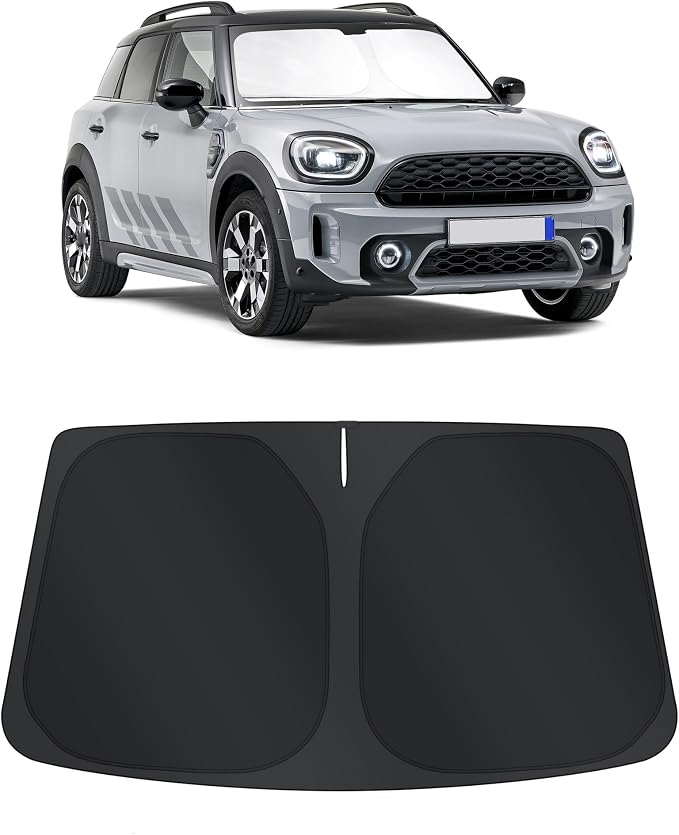 TINGLU Sun Shade for Mini Countryman Cooper F66 SUV 2017-2025 2026 Accessories Windshield Sun Shade Window Shade UV Rays Protection Sun Visor Cover with Steering Wheel Sunshade Storage Bag
