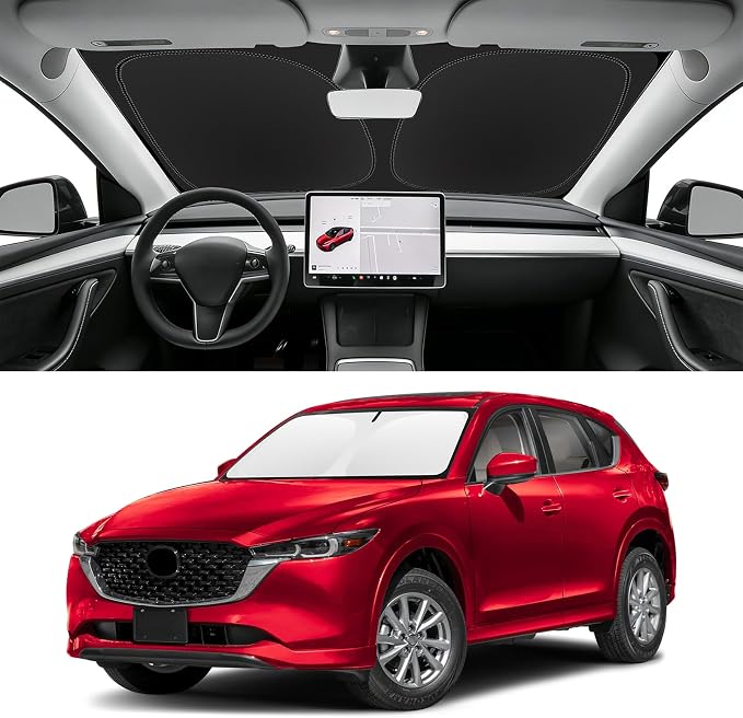 Custom Fit Windshield Sun Shade for Mazda CX5 2017-2025, Foldable Car Sunshade Accessories with Storage Bag, UV & Heat Reflector, Keep Your Car Cooler