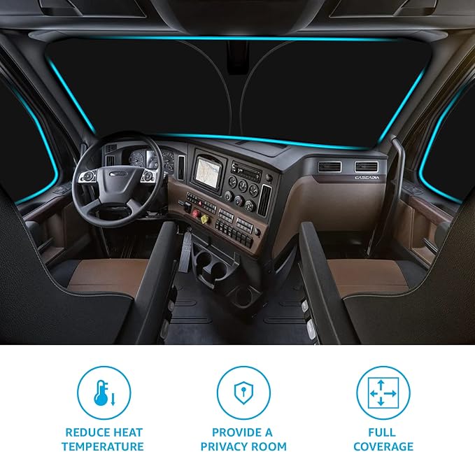 Proadsy Front Windshield and Side Windows Custom Fit 2018-2025 2026 Freightliner Cascadia, Semi-Truck Semi, Commercial & Big Rig Truck Sun Shade Foldable Sun Protector Privacy Cover