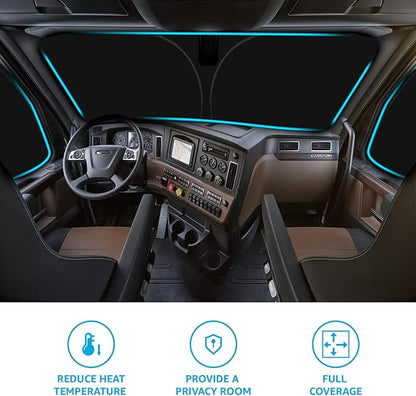 Proadsy Front Windshield and Side Windows Custom Fit 2018-2025 2026 Freightliner Cascadia, Semi-Truck Semi, Commercial & Big Rig Truck Sun Shade Foldable Sun Protector Privacy Cover