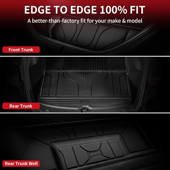 LASFIT Premium Extra Thick Trunk Mats for Tesla Model S & Model S Plaid 2025/2024/2023/2022/2021 | TPE All Weather Custom Fit Frunk Car Mat Cargo Liners Set, 3PC Black
