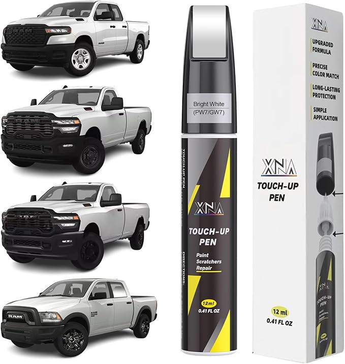 XNA Bright White(PW7/GW7) for Dodge Ram Touch Up Paint, 2 in 1 Car Scratch Remover with Pen Tip and Brush, Exact Color-Matched for Car Paint Scratch Repair, Quick & Easy Fix Chips and Nicks