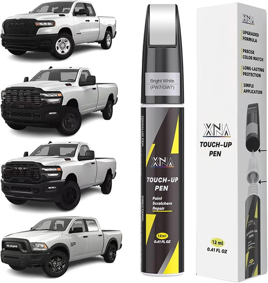 XNA Bright White(PW7/GW7) for Dodge Ram Touch Up Paint, 2 in 1 Car Scratch Remover with Pen Tip and Brush, Exact Color-Matched for Car Paint Scratch Repair, Quick & Easy Fix Chips and Nicks