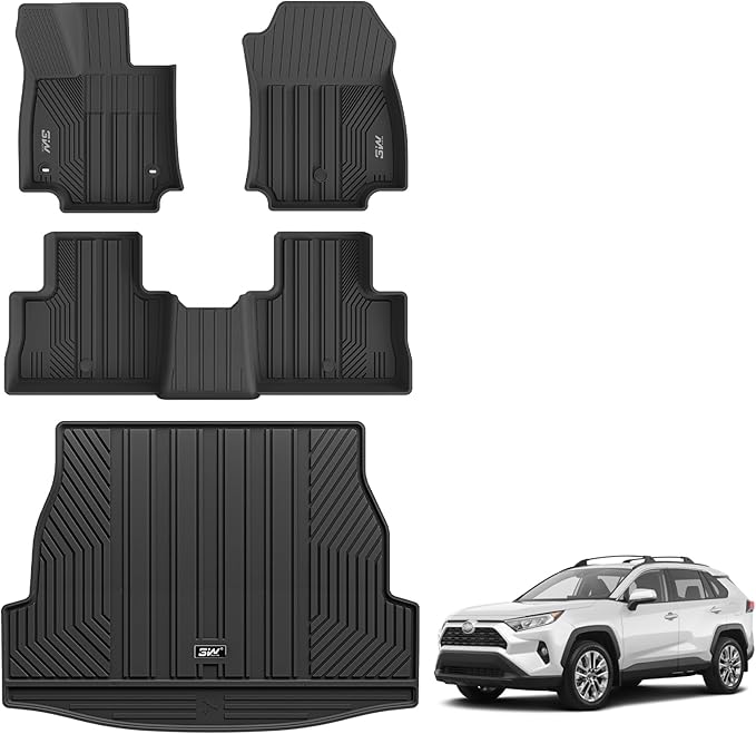 3W Floor Mats & Cargo Liner Fit Toyota RAV4 2019-2025 (Not for Hybrid or Prime) TPE All Weather Custom Fit Floor Liner for Toyota RAV 4 LE/XLE/Limited/TRD/Adventure Car Mats and Trunk Mat