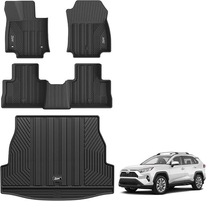 3W Floor Mats & Cargo Liner Fit Toyota RAV4 2019-2025 (Not for Hybrid or Prime) TPE All Weather Custom Fit Floor Liner for Toyota RAV 4 LE/XLE/Limited/TRD/Adventure Car Mats and Trunk Mat