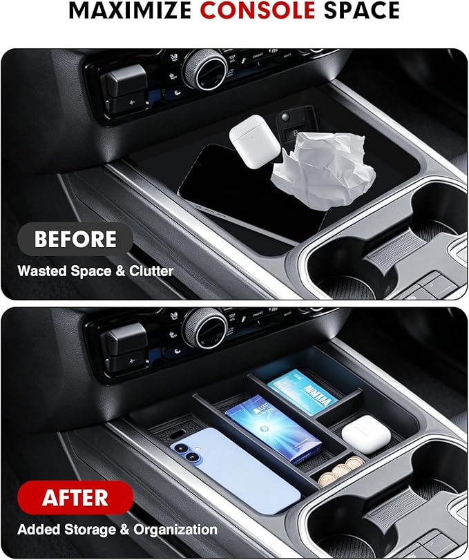 Autorder 2PCS Center Console Organizer for 2024-2026 Chevy Silverado 2500HD/3500HD Accessories - Armrest Storage Tray - (Full Console w/Bucket Seats Only)