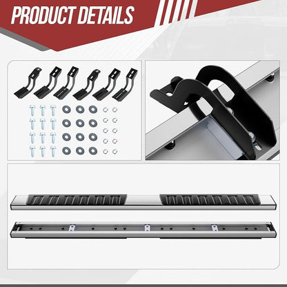 Running Boards Side Step Bars Compatible with 2007-2021 Toyota Tundra Double Cab Extended, 6.75 Inches Stainless Steel Running Boards Powdercoated Side, Chrome/Black