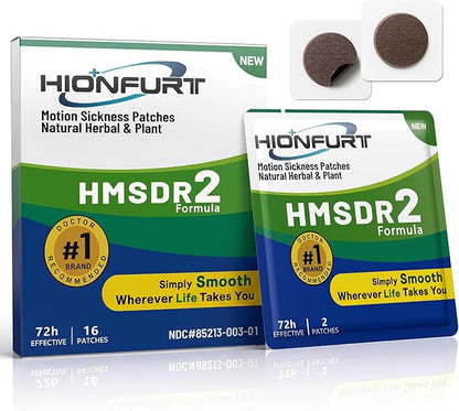 Hionfurt HMSDR2 16ct Motion Sickness Patches – Sea Sickness Patches for Cruise, Car, Airplane – Non-Drowsy, 72H Lasting