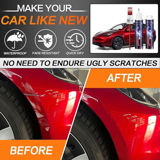(Ultra Red PR01) Car Touch up Paint Compatible with Tesla Model Y/3/X/S, Premium Car Scratch Remover for Deep Scratches, Car Paint Pen Scratch Repair Two-In-One Touch Up Paint