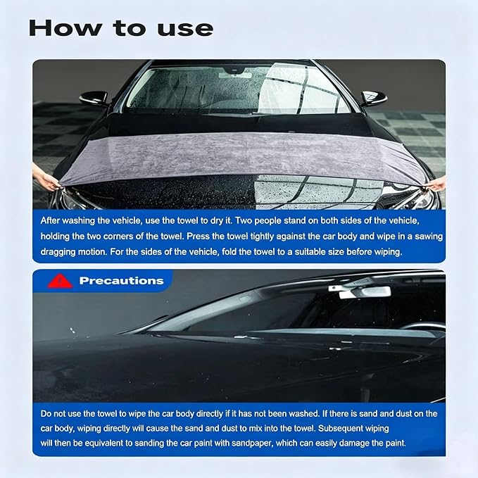 2-Pack 1200 GSM Microfiber Car Drying Towels, 71" x 24" Large Absorbent Towel for Auto Detailing, Streak-Free & Scratch-Free for Cars, SUVs, Trucks with Edgeless Design