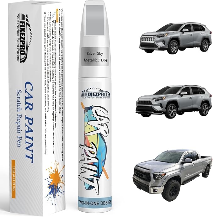 (1D6 Silver Sky Metallic Car Touch Up Paint for Toyota, Color Match Auto Paint Repair Pen,Professional Car Scratch Repair Remover Pen Automotive Quick Drying, Easy to Use