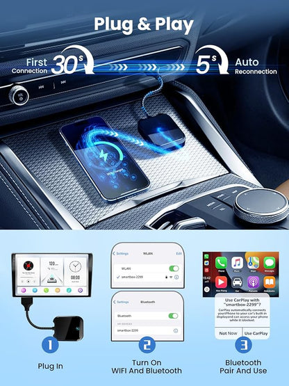 2-in-1 Wireless CarPlay & Android Auto Adapter, 5Ghz WiFi Bluetooth Dongle, Compatible with Cars After 2016 & Phones Android 11+/iOS 10+, USB-A/Type-C (Black)