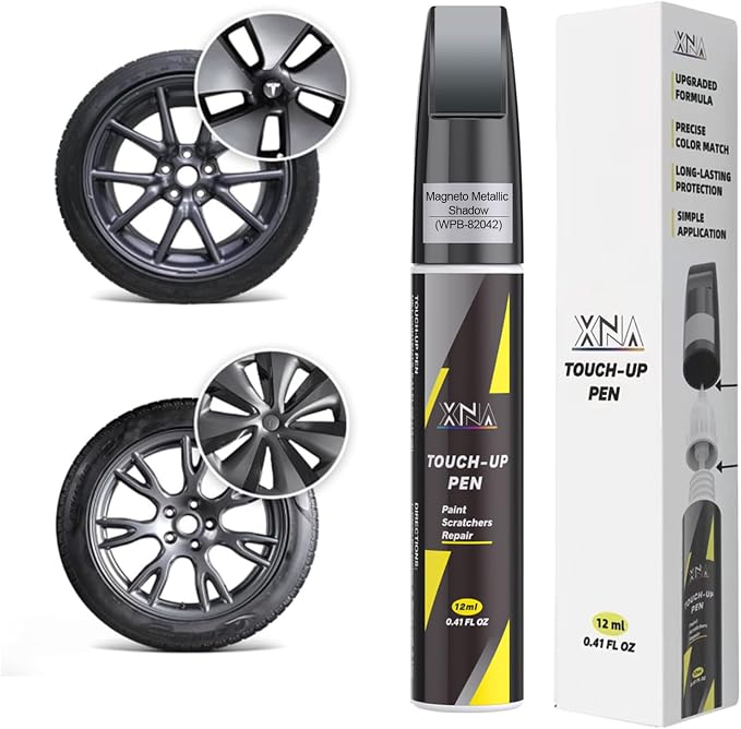 Rim Touch Up Paint(Magneto Metallic Shadow(WPB-82042)) for Tesla Model 3 18" Aero Wheel/Model Y 19" Gemini Dark Wheel, 2 in 1 Car Wheel Scratch Repair Kit, Quick & Easy Remover Curb Rash