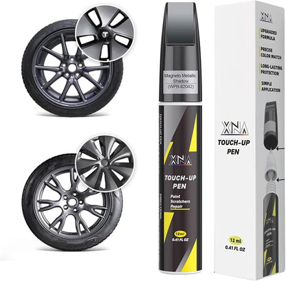 Rim Touch Up Paint(Magneto Metallic Shadow(WPB-82042)) for Tesla Model 3 18" Aero Wheel/Model Y 19" Gemini Dark Wheel, 2 in 1 Car Wheel Scratch Repair Kit, Quick & Easy Remover Curb Rash