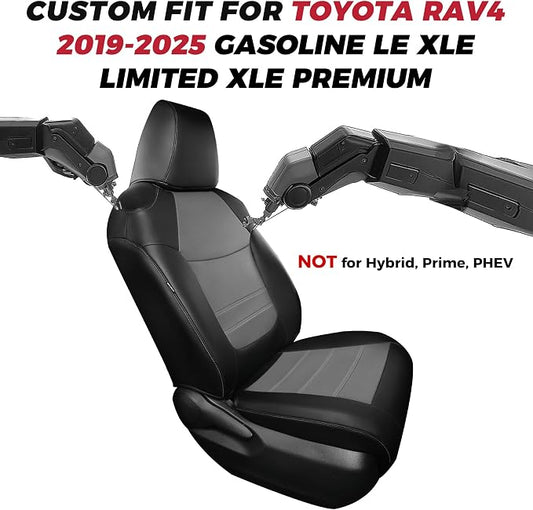 FREESOO RAV4 Seat Covers Full Set Custom Fit for Toyota Rav4(Gasoline) 2019 2020 2021 2022 2023 2024 2025 LE/XLE/XLE Premium/Limited, Faux Leather Car Seat Cover, Airbag Compatible, Black Gray