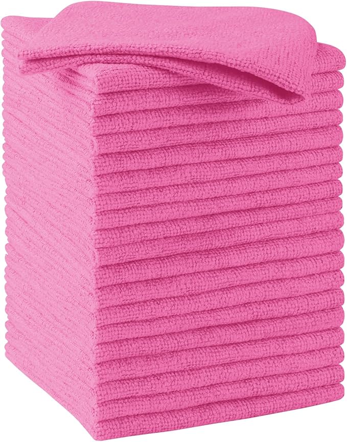 HOMEXCEL Pink Microfiber Cleaning Cloths, 20 Pack Cleaning Rags - Lint Free & Scratch-Free Microfiber Towels for Cars, House & Kitchen, Absorbent Cleaning Towels, 11.5 x 11.5 Inch