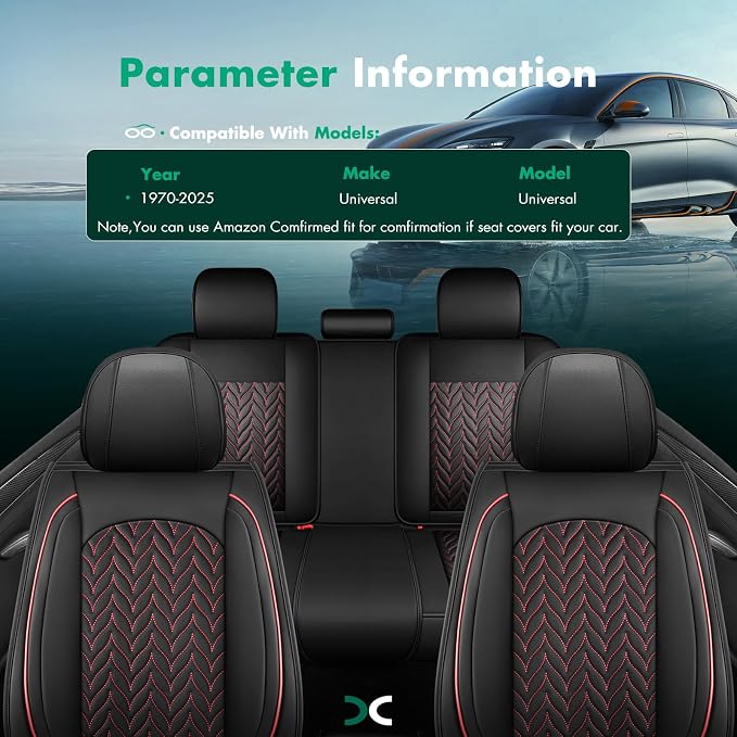 SCITOO Seat Covers Full Set,Universal Car Seat Covers Waterproof Car Seat Protector Automotive Seat Covers,Vehicle Seat Cover Set for Cars SUV Pick-up Truck Sedan (Full Set, Black And Red)