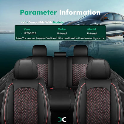 SCITOO Seat Covers Full Set,Universal Car Seat Covers Waterproof Car Seat Protector Automotive Seat Covers,Vehicle Seat Cover Set for Cars SUV Pick-up Truck Sedan (Full Set, Black And Red)