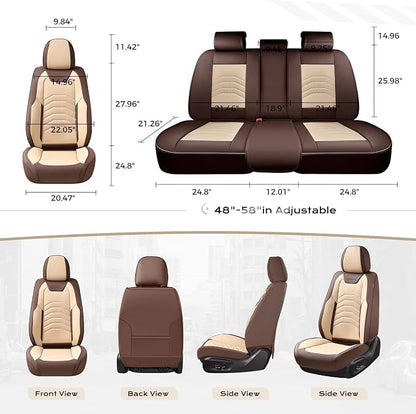 Coverado Seat Covers for Cars, 5 Seats Seat Covers Full Set, Faux Leather Seat Covers for Cars, Automotive Seat Covers Universal Car Seat Protector Seat Cushion Fit for Most Cars Trucks, Coffee&Beige