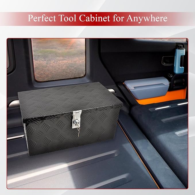 20''Inch Aluminum Truck Tool Box Truck Bed Toolbox Truck Trailer Chest Box Trailer Underbody Storage Organizer Waterproof Square Storage Organizer w/Lock & Keys Black(‎20" Lx12 Wx9.5 H)