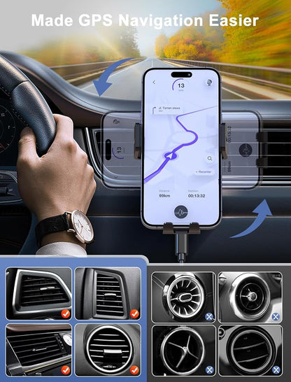 Wireless Car Charger, MOKPR Auto-Clamping Car Mount 15W/10W/7.5W Fast Charging CD Slot Air Vent Car Phone Mount Fit for iPhone 16 15/14/13/13 Pro/12 Pro Max/12 pro/12/11 Series, Samsung Galaxy Series