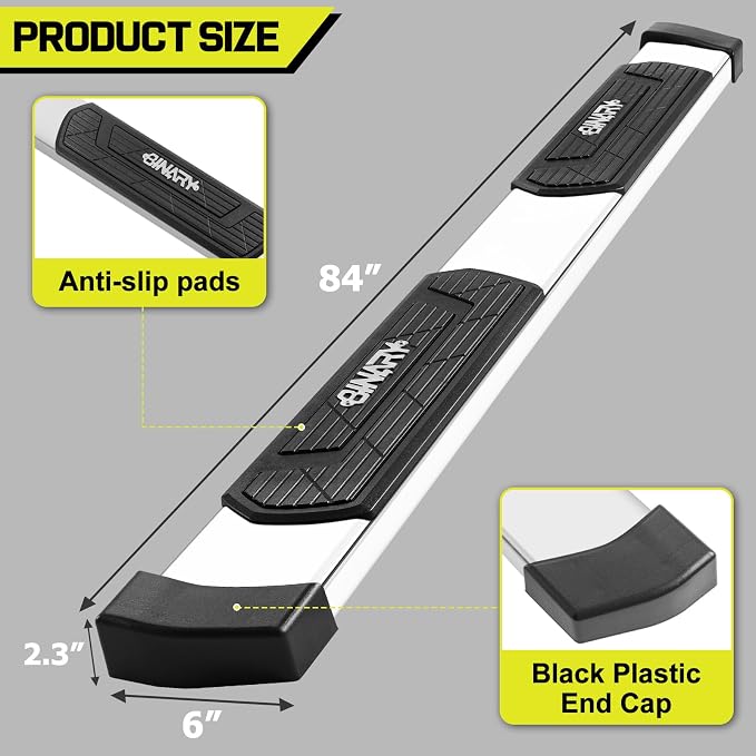 BINARY STAR 6 Inch Running Boards Compatible with 2007-2018 Silverado/GMC Sierra 1500 2500HD 3500HD Crew Cab, 2019 Silverado/Sierra 2500HD 3500HD. Stainless Steel Side Step Step Bars Nerf Bars.