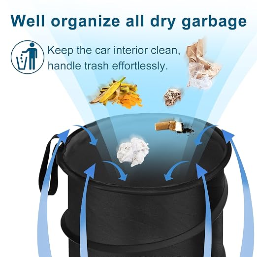 Car Trash Can, 4 Gallons Garbage Can, Collapsible Pop-Up Trash Bin | Trash Can for Car Front Back Seat, Portable Car Trash Bag Hanging for Vehicle SUV Rv Truck Accessories Interior, Black