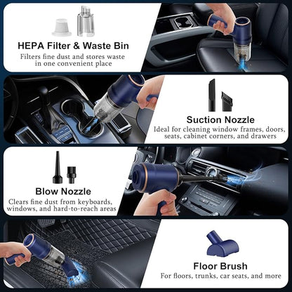 KMM Handheld Car Vacuum Cleaner, 9000Pa Vacuum Cleaner and Air Duster, 120W High Power Hand Held Vacuum with LED Light and Multi-Nozzles for Car, Home, Office, Pet